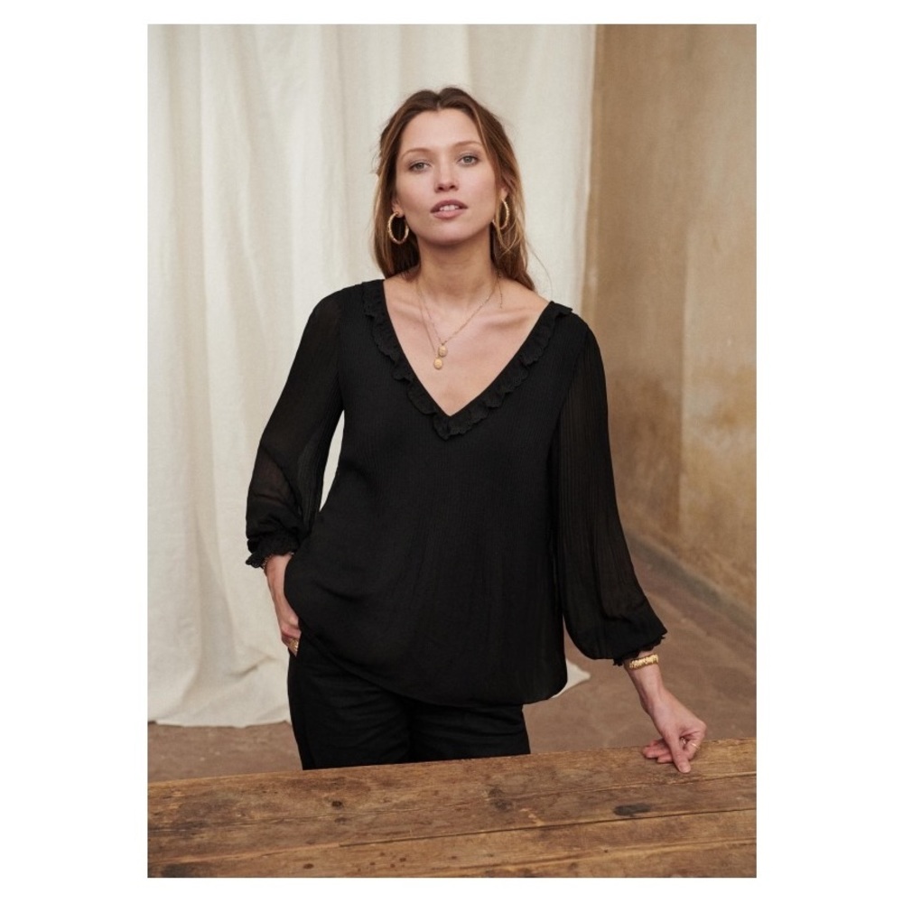 Sezane Black Blouse with Ruffle Detail - Picture 5 of 8